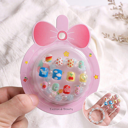 Children's beaded bracelet nail stickers wear nail bracelet baby cartoon nail stickers three-dimensional cute nail piece set