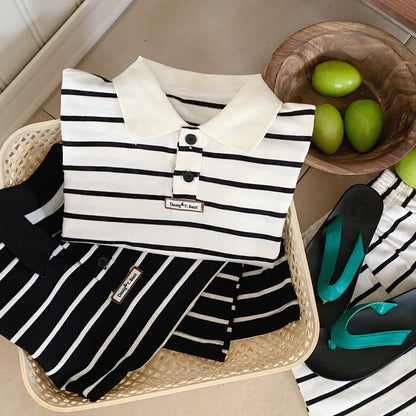 Children's suit Bangcheng 2024 summer new boy striped POLO shirt + shorts children's clothing two-piece suit trendy G0150