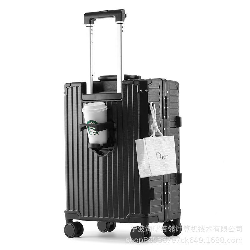 20 inch registration box PC aluminum frame trolley case multi-function front opening suitcase universal wheel suitcase folding cup holder 