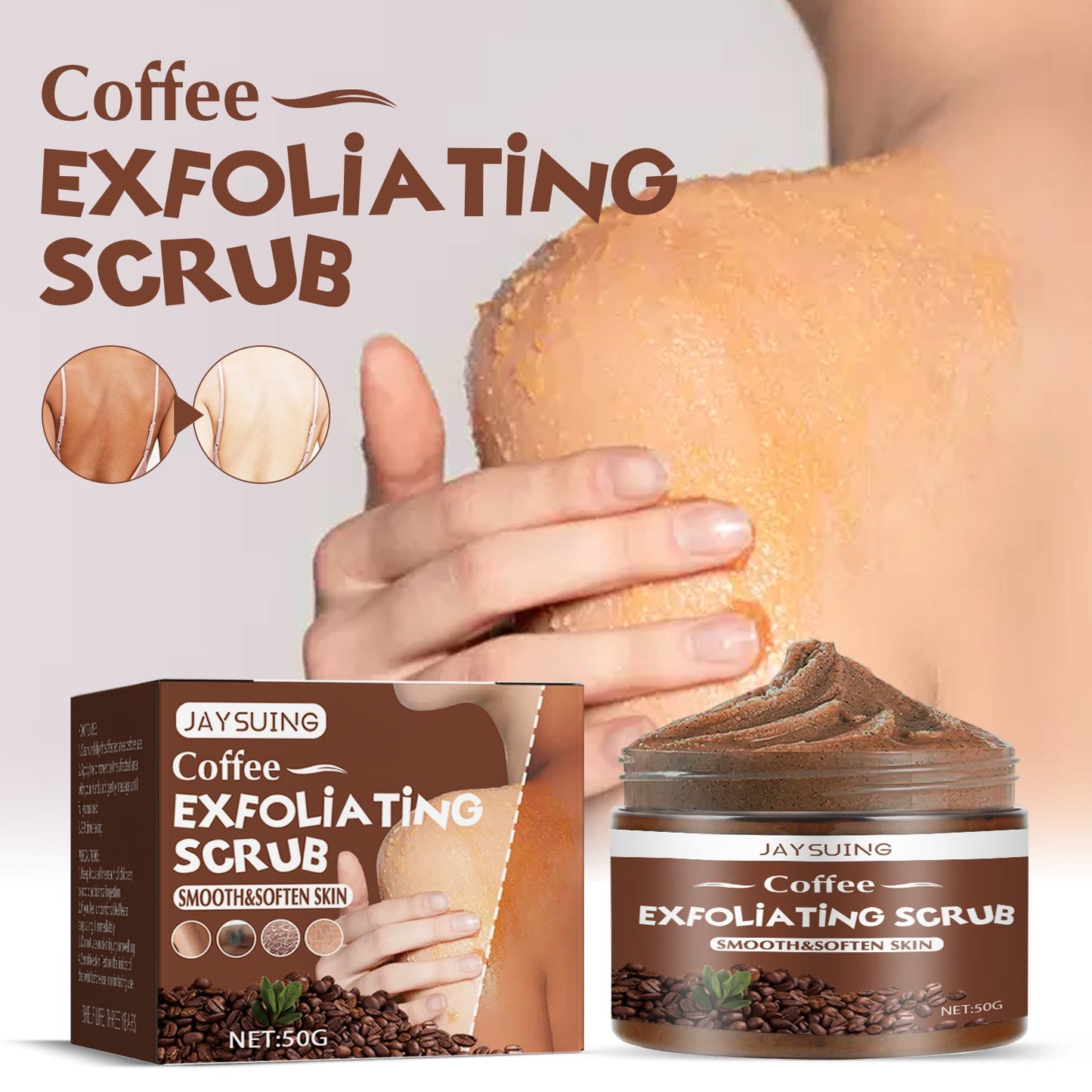 Jaysuing coffee scrub exfoliates, rejuvenates, lightens body melanin, brightens skin, deep cleanses 