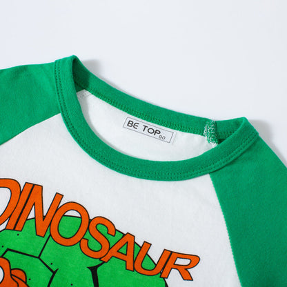 be top children's clothing children's short-sleeved cartoon dinosaur baby print sleeve top boy T-shirt round neck sweater