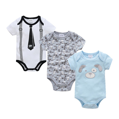 Cross-border new baby romper three-piece suit baby cartoon print baby boy bodysuit girl onesie factory 