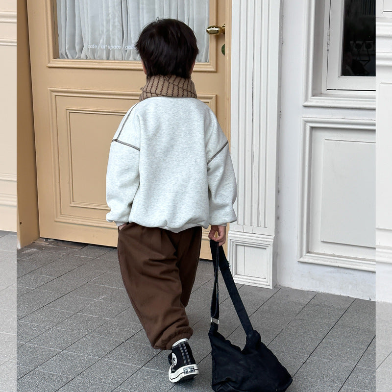 Amo Beibei children's winter warm trousers for boys and girls 2023 new one-piece Austrian velvet splicing leggings trendy