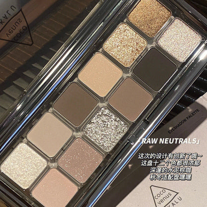 DIKALU 12-color eyeshadow palette cement palette raw neutrals matte earth tone milk tea palette blush ឆ្លងព្រំដែន