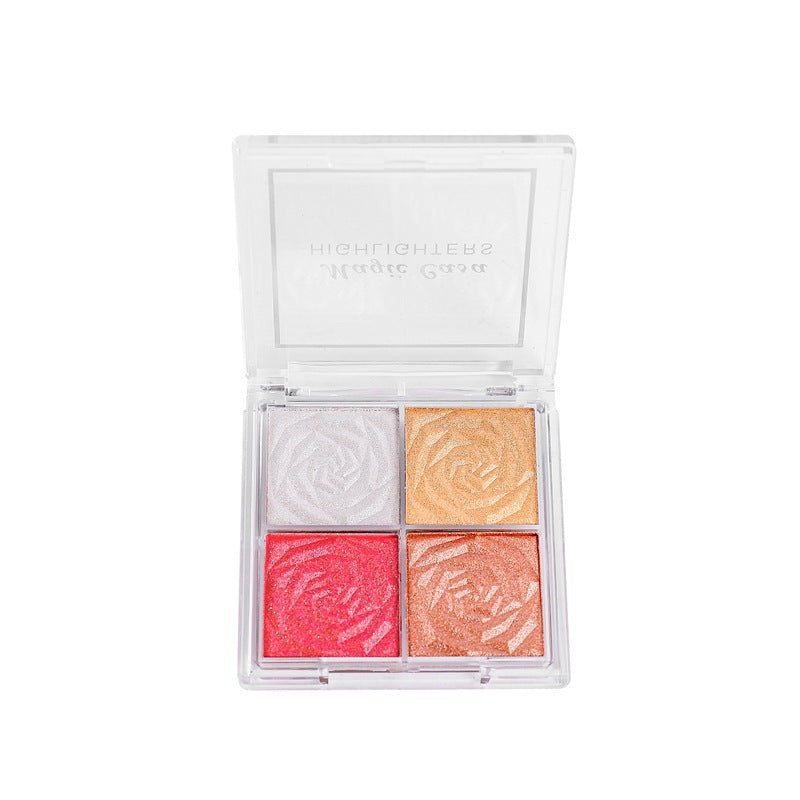 Cross-border makeup 4-color highlight eye shadow blush flower rose highlight contouring tray brightens pearlescent fine shiny foreign trade