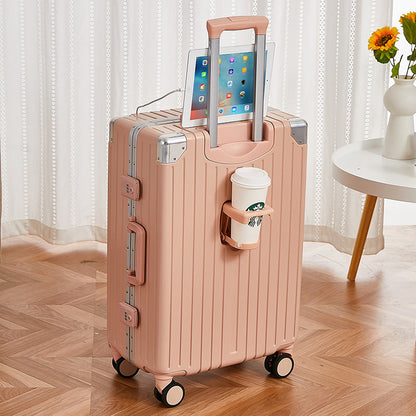 Aluminum frame with USB port luggage multifunctional women's and men's cup holder password travel trolley case 20 inch cabin case 