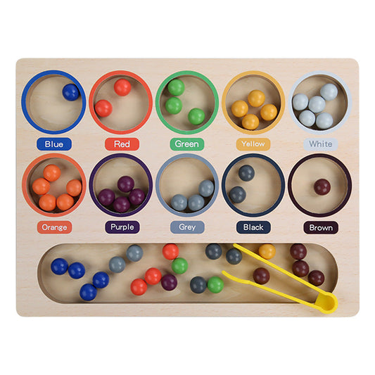 Cross-border children's wooden Montessori clip beads baby hands-on brain training color cognition classification educational toys 