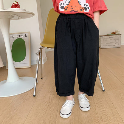 Children's pants 2023 summer boys and girls light and thin loose casual pants baby solid color comfortable wide-leg trousers trend