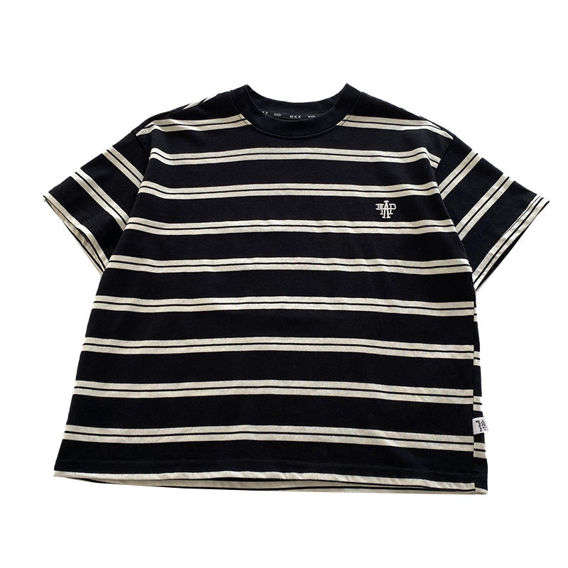 Mikoshi children's clothing boys short-sleeved T-shirt children's striped summer clothing 2024 new boys' tops summer clothes