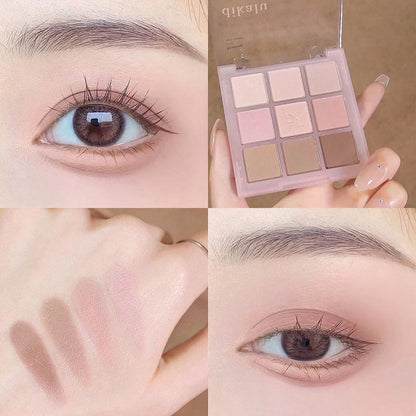 DIKALU milk tea nine-grid eyeshadow low-saturation almond knitted nine-color eyeshadow palette pearlescent matte fine flash cross-border