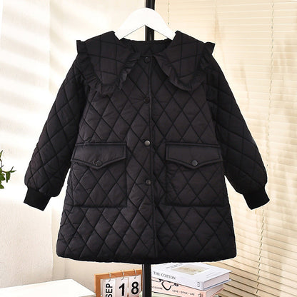 Girls 2024 new coat cotton, checkered quilted cotton , light cotton coat , extension belt , Korean style campus style jacket , fashionable