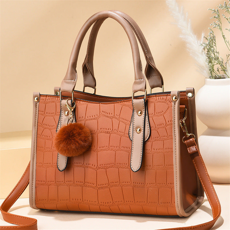 Women's bag 2024 autumn and winter new tote bag simple crocodile pattern litchi pattern large capacity handheld women's shoulder messenger bag 