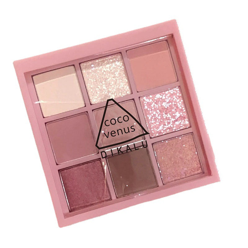 Internet celebrity transparent nine-square eyeshadow matte not easy to remove makeup atmosphere rose smoke powder nine-color eyeshadow palette cross-border