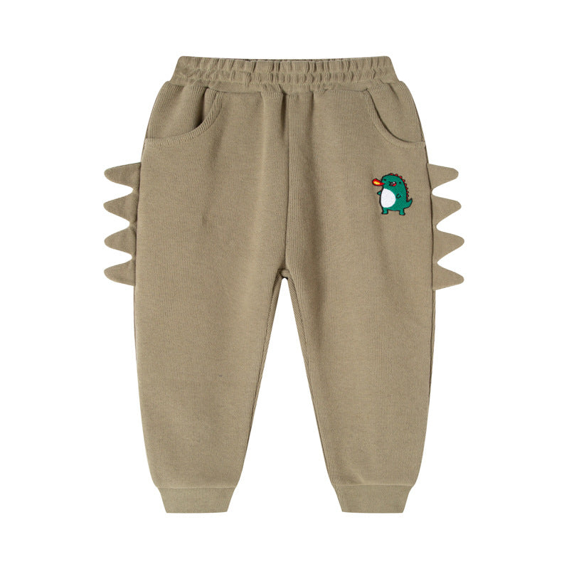 2024 autumn new children's trousers boys' three-dimensional dinosaur print knitted sweatpants baby children's pants sweatpants