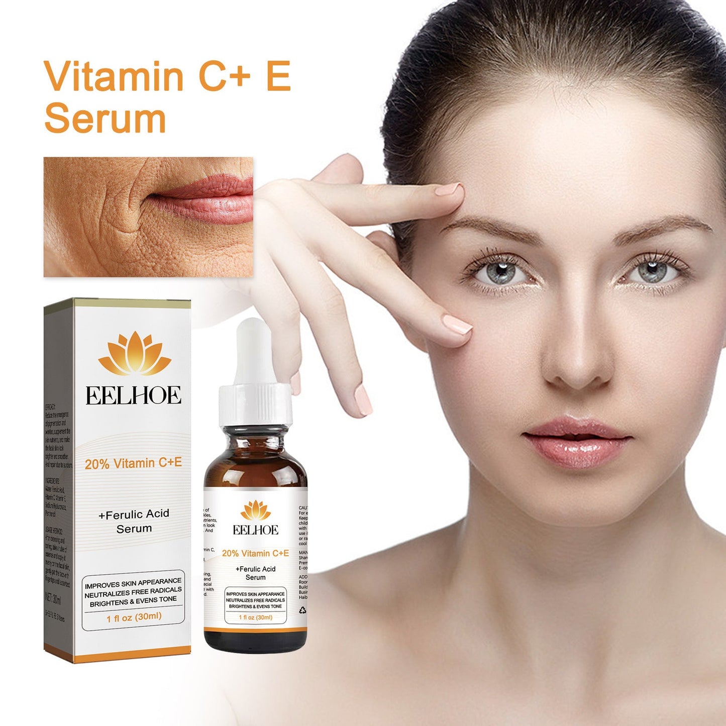 EELHOE Vitamin C+E Essence បំបាត់ស្នាមអុចខ្មៅ ផ្តល់សំណើម ធ្វើអោយស្បែកភ្លឺថ្លា ជួសជុលអង្គែ 