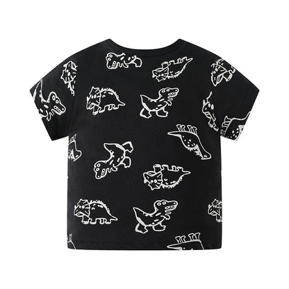 betop Korean version boy cartoon short-sleeved summer full print dinosaur pure cotton baby children T-shirt tops one piece