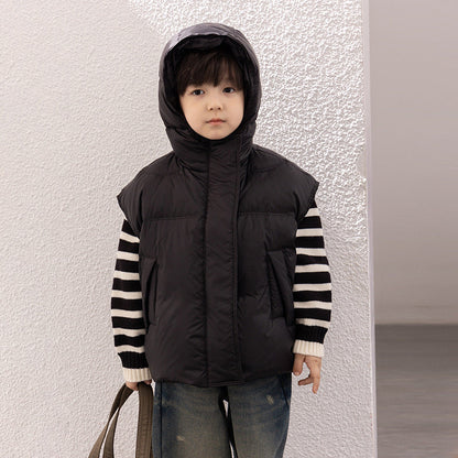 Children's new national standard down jacket Amo Beibei 2023 winter boys and girls 90 white duck down hooded vest loose coat