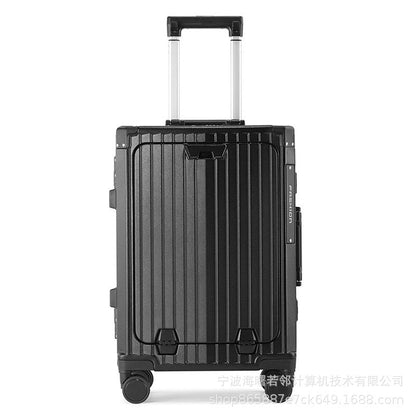 20 inch registration box PC aluminum frame trolley case multi-function front opening suitcase universal wheel suitcase folding cup holder 