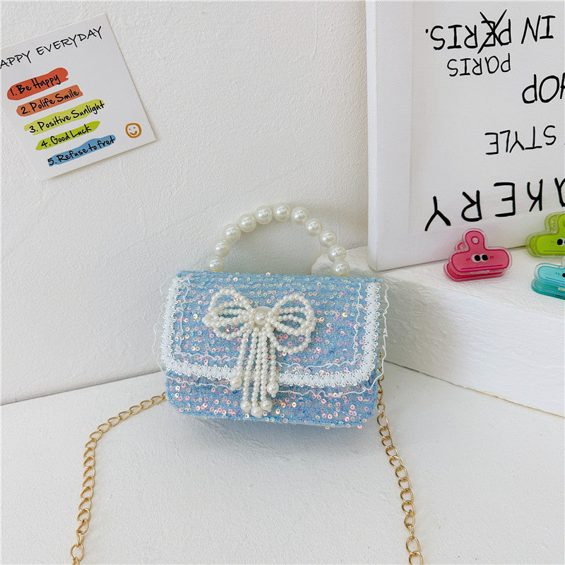 New style children's bag fashion pearl handbag cartoon cute small square bag trendy chain crossbody bag girls shoulder bag