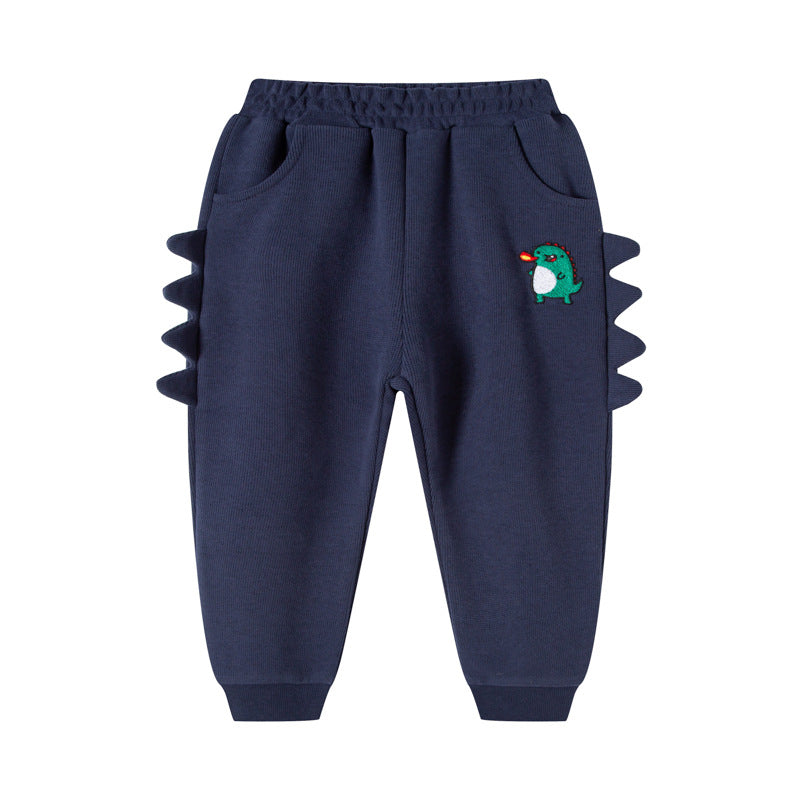 2024 autumn new children's trousers boys' three-dimensional dinosaur print knitted sweatpants baby children's pants sweatpants