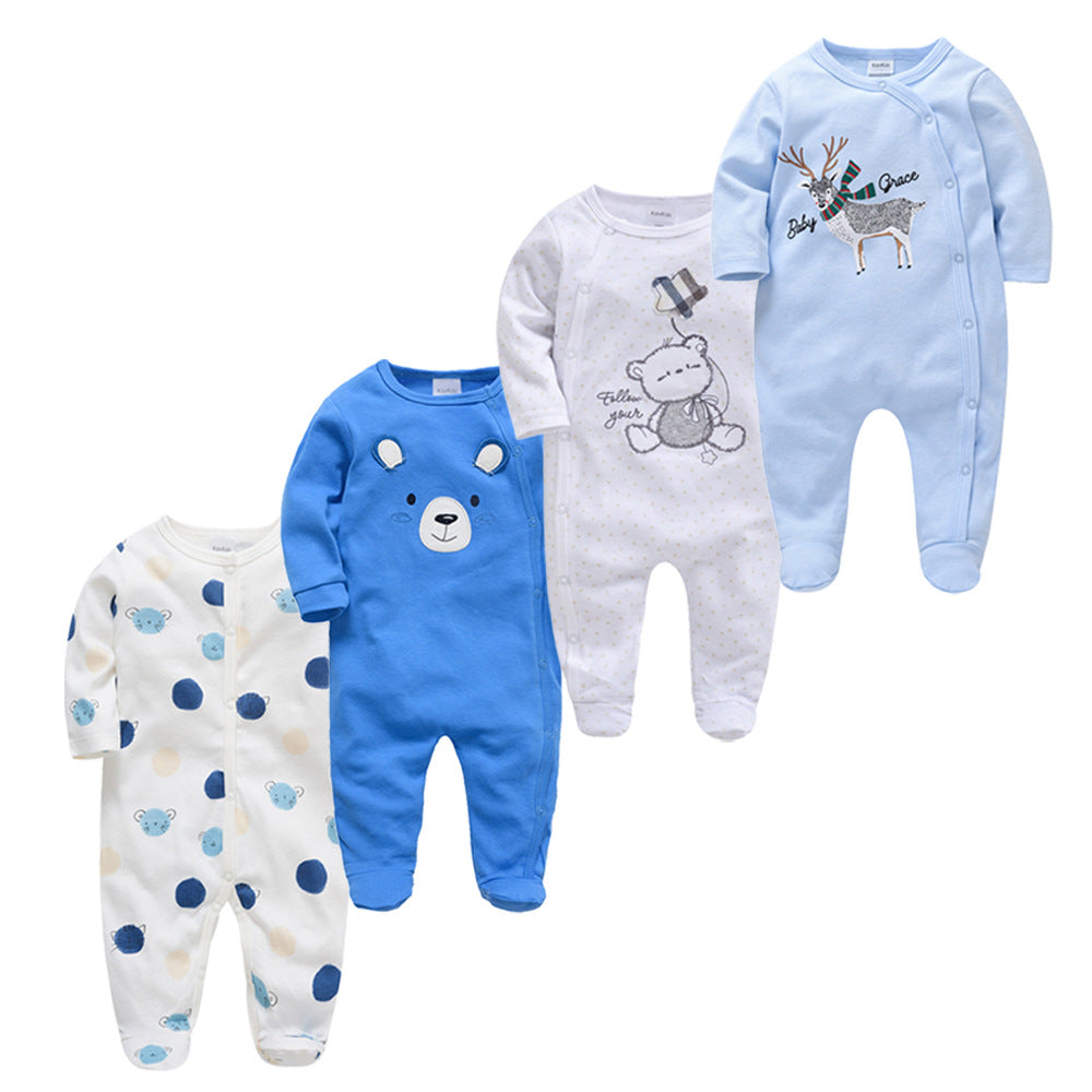 Newborn jumpsuit clothing four-piece set infant and toddler long-sleeved foreign trade boy jumpsuit crawling clothes cross-border wholesale 