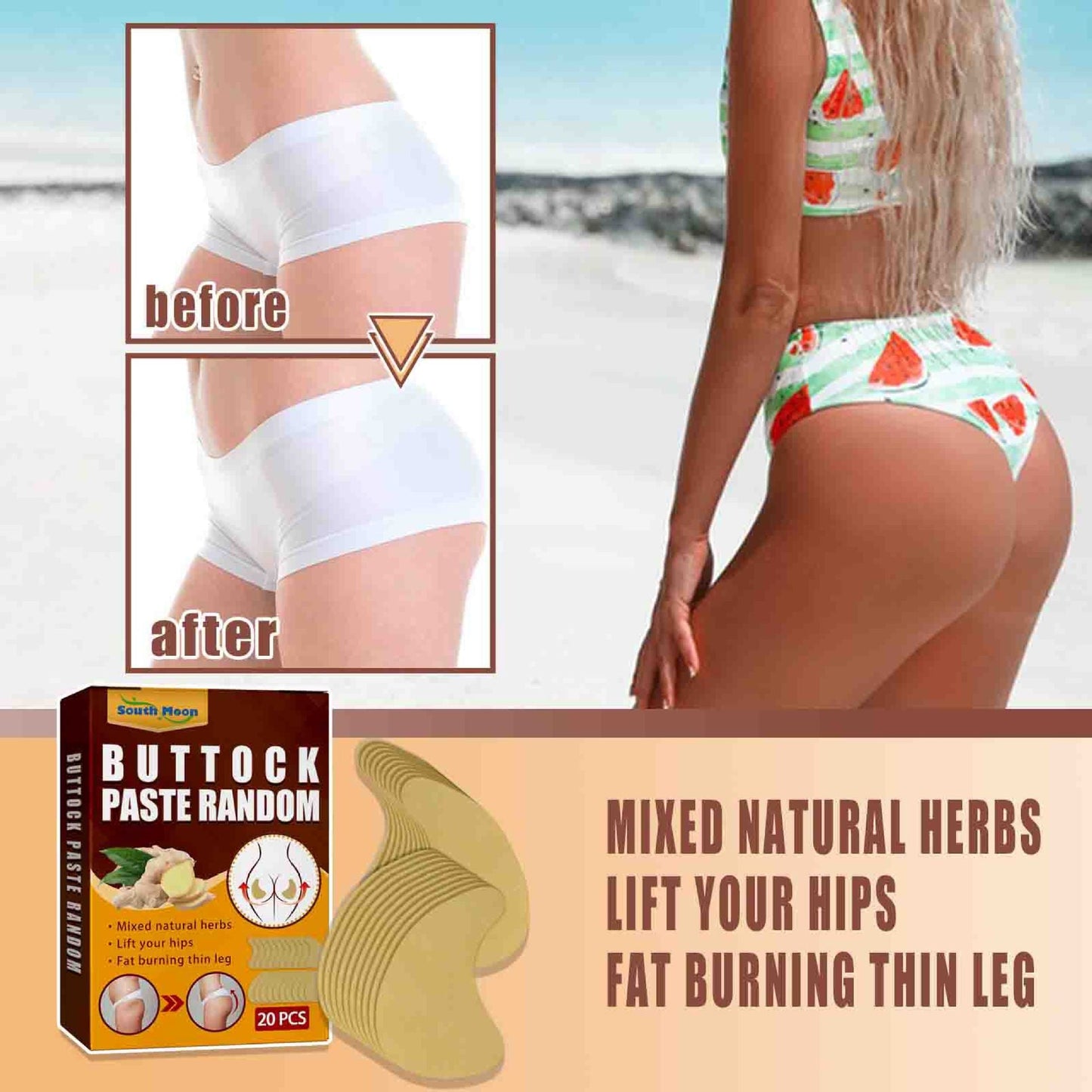 South Moon hip lift patch lifts the buttocks to show the buttocks curve, shaping, firming, plump and peach buttocks 