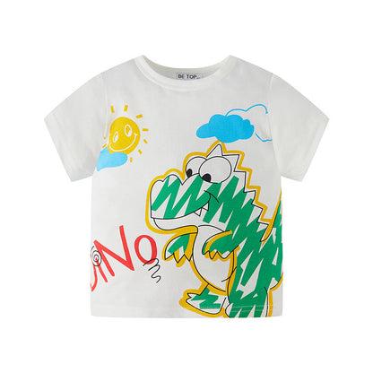 be top children's summer baby painted dinosaur pattern boy short-sleeved T-shirt pure cotton sweater one piece