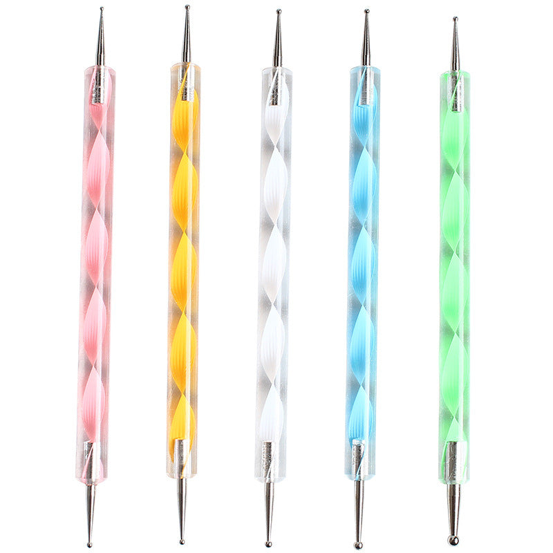 Cross-border nail art dot drill pen 5 nail ripple dot drill pen double-headed acrylic spiral rod dot flower needle dot flower pen