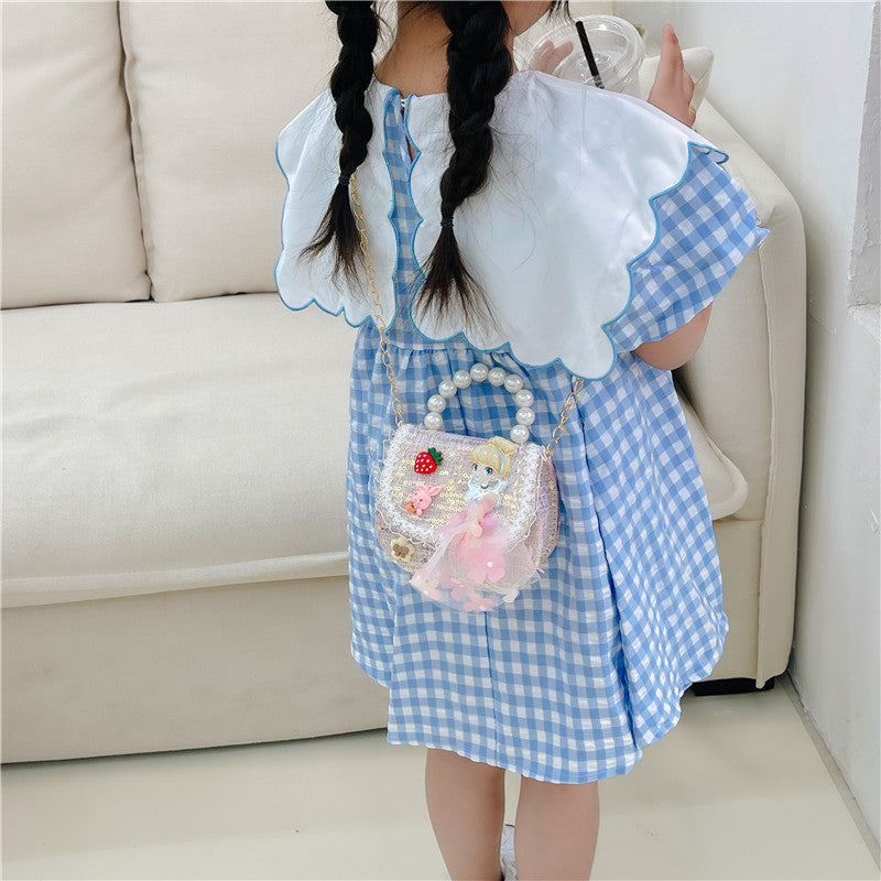 Fashion pearl handbag cute children's bag female trendy chain crossbody bag princess small fragrance style shoulder bag wholesale