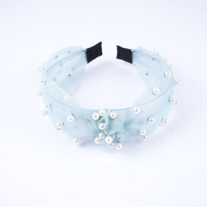 2021 New European and American Headband Women's French Nail Pearl Knotted Head Buckle Versatile Mesh Lace Wide-edge Headband Hair Cave