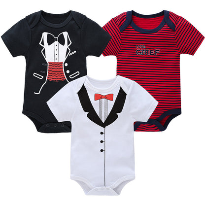 2024 new cotton baby clothes three-piece suit short-sleeved summer foreign trade children's clothing baby jumpsuit