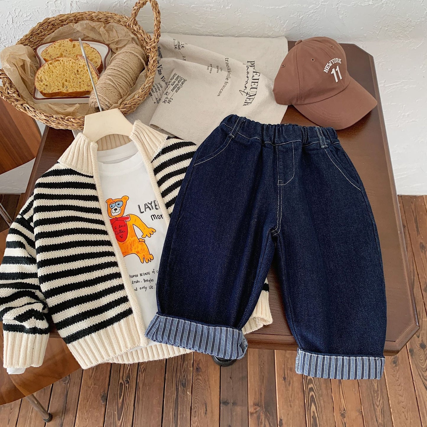 Children's trousers 2024 Bangcheng Spring Boys and Girls Korean Striped Patch All-match Casual Jeans Trend F0408