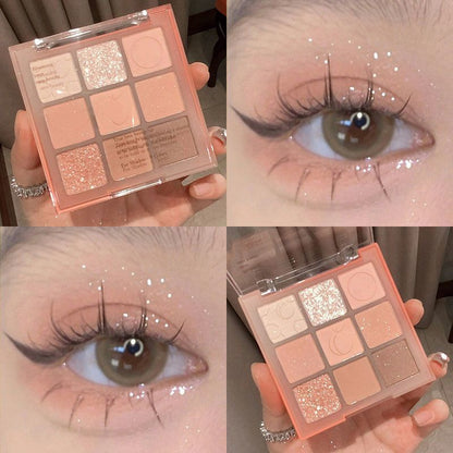 DIKALU milk tea nine-grid eyeshadow low-saturation almond knitted nine-color eyeshadow palette pearlescent matte fine flash cross-border