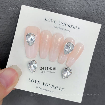 Nail Art K9 Jewelry Transparent Diamond Super Flash Crooked Heart Axe Diamond Water Drop Fat Square Butterfly White Diamond Nail Accessories Wholesale