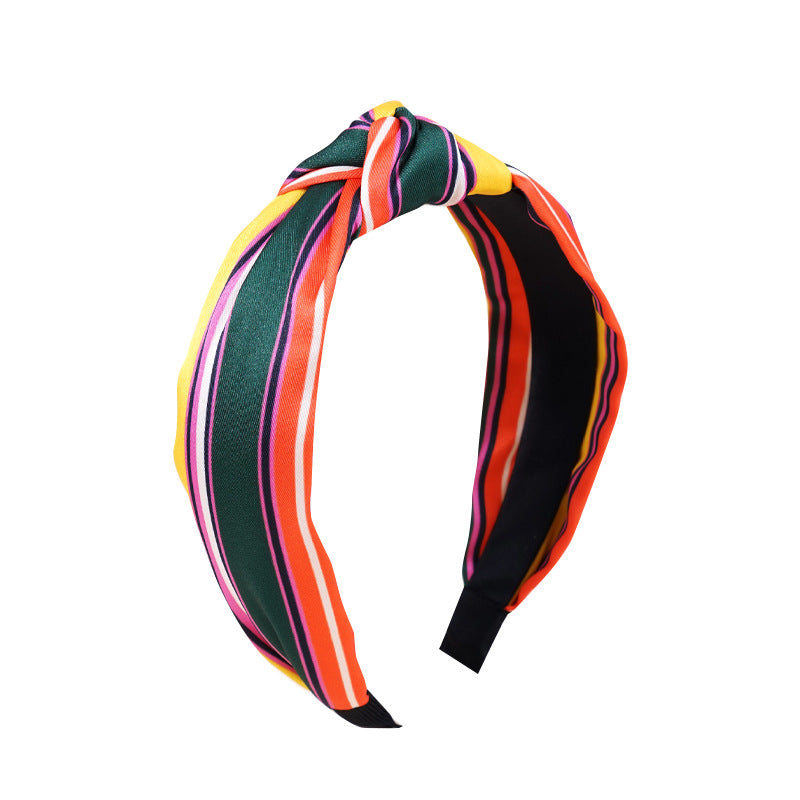 2024 new style headband for women European and American retro ethnic style knotted head buckle striped color matching wide-brimmed French headband