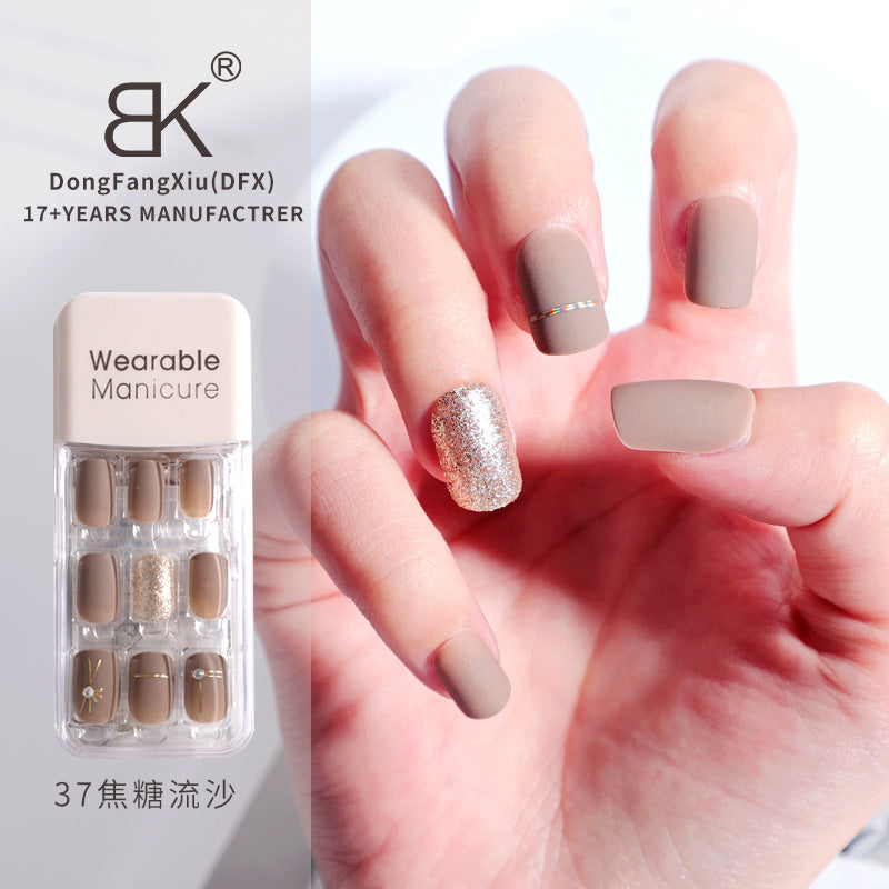 BK wearable nail art patch finished product wholesale spring and winter whitening jelly glue wear and tear square nail piece nail30