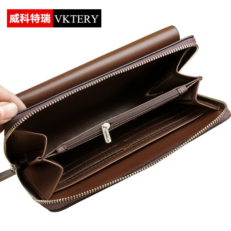 VKTERY business bag men's mobile phone PU leather handbag men's bag zipper clutch wallet 