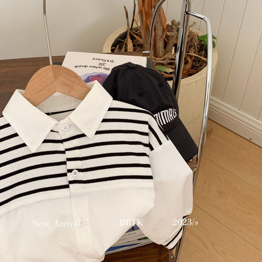 Children's shirts 2024 Bangcheng spring new products boys and girls Korean version striped stitching shirts baby tops C0262