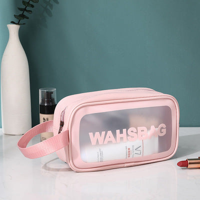 New PU three-piece frosted cosmetic bag PVC transparent wash bag storage bag large capacity LOGO production 