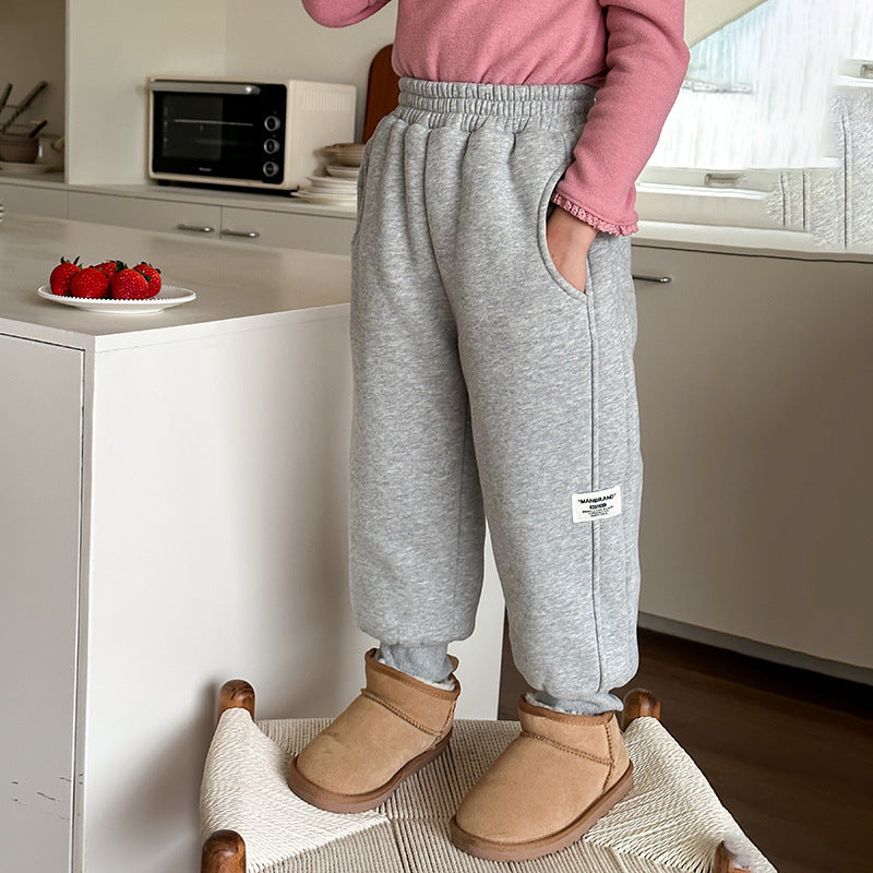 ខោសម្រាប់រដូវរងា! Elmo Beibei 2023 Winter Plus Velvet Thickened Cotton Pants Baby Labeled Warm Thick Pants