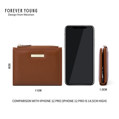 forever young short two-fold side-pull wallet women's simple multi-card slot multi-function ultra-thin coin purse 