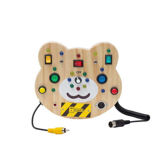 Cross-border children's wooden new LED light busy block puzzle early education power button traffic light tool toy