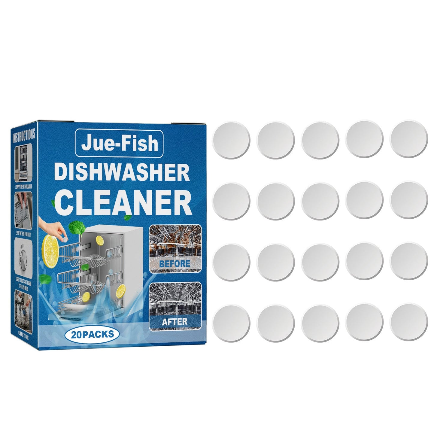 Jue-Fish dishwasher cleaning tablets decontamination and degreasing scale cleaning tablets dishwasher cleaning special maintenance tablets 