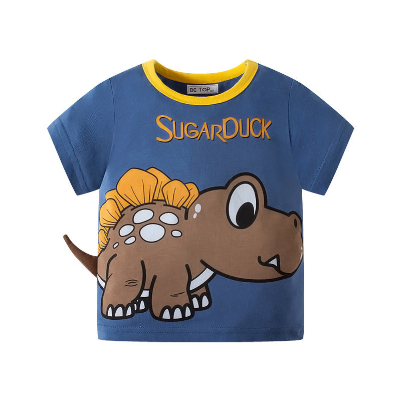 Cross-border children's clothing betop cartoon three-dimensional dinosaur boy T-shirt summer Korean version cartoon top children's short-sleeved