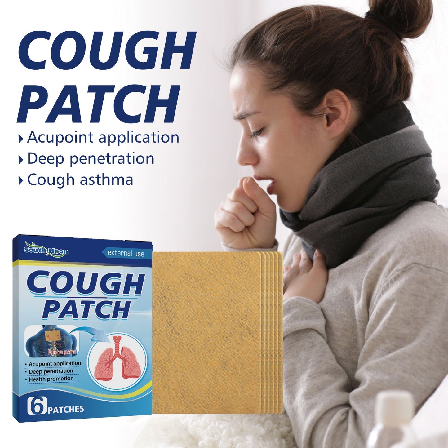 South Moon cough patch asthma chest tightness body care relieve cough phlegm throat dry itchy acupoint health care patch 