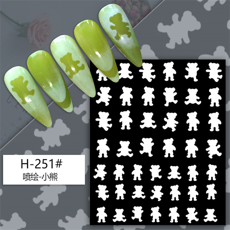 Japanese nail art spray painting stickers cross-border supply bear star French hollow love butterfly nail stickers wholesale