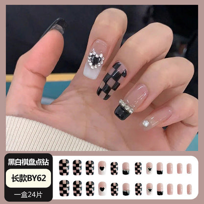 Nail art wearable nail wholesale Xiaohongshu hot short ice transparent bare skin gilded broken diamond finished nail piece nail patch