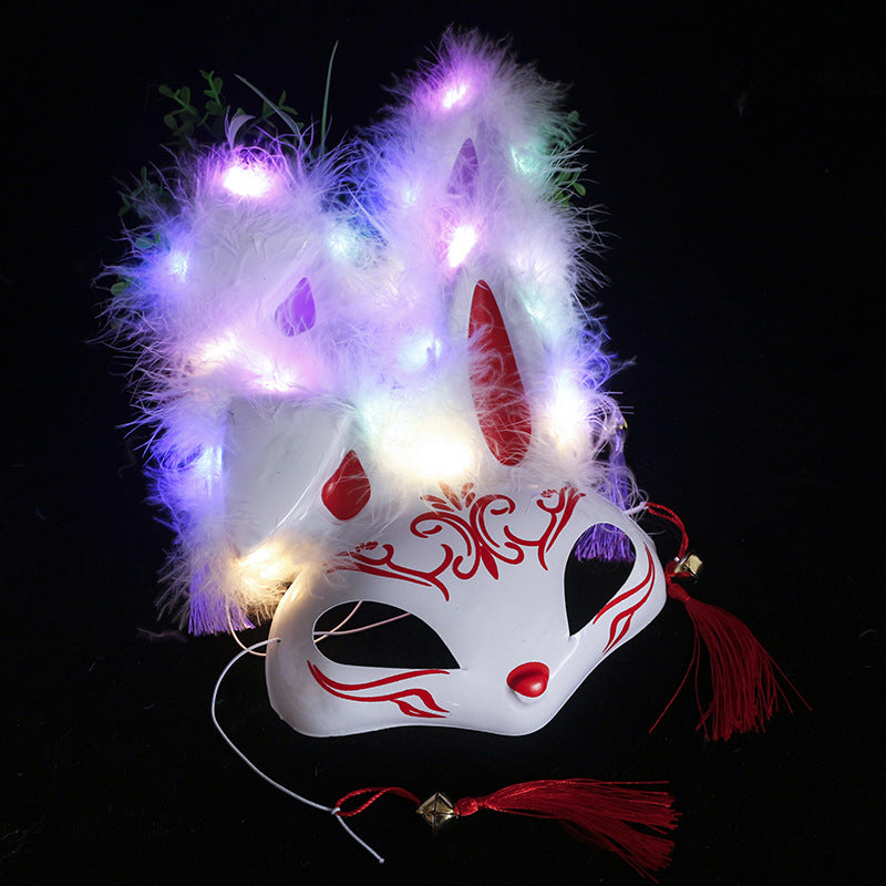 New feather rabbit mask cute internet celebrity luminous rabbit mask Halloween masquerade popular fashion style