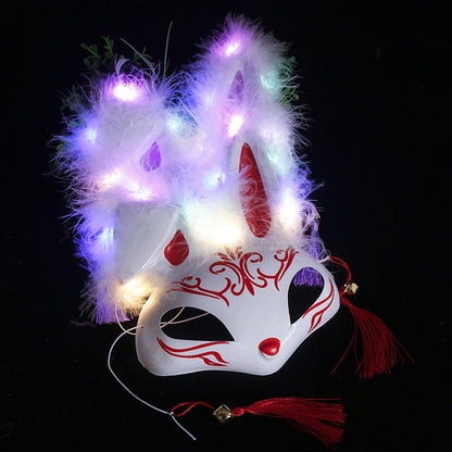 ម៉ូដថ្មី Feather Rabbit Mask Cute Internet Celebrity Luminous Rabbit Mask Halloween Masquerade Party Fashion Model