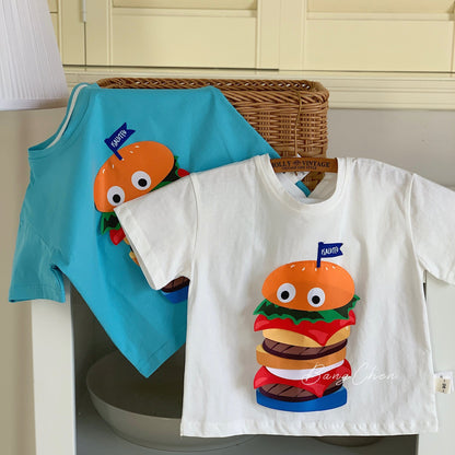 Children's T-shirt Bangcheng 2024 summer children's clothing new arrival three-dimensional hamburger short T boy short-sleeved Korean top G0256